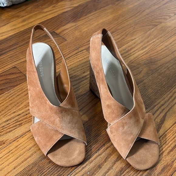 Com & Sens Missy Slingback Suede Cork Wedge Sandal Shoe Tan size 7.5 - Picture 3 of 12